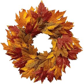 Full Bloom Mini Fall Leaves Autumn Thanksgiving Door Wall Wreath, 18-Inch, Multicolor