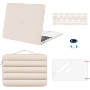 MOSISO Compatible with MacBook Pro 13 inch Case M2 2025-2016 A2338 M1 A2251 A2289 A2159 A1989 A1708 A1706, Plastic Hard Case&Puffy Sleeve Bag&Keyboard Skin&Webcam Cover&Screen Protector, Pink