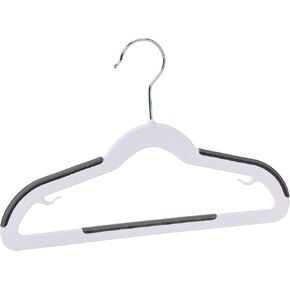 Amazon Basics Plastic Kids Clothes Hangers With Non-Slip Pad, 30-Pack, White and Black, 12.8" W x 8" H x 0.3" D
