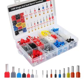 Fidioto Double Wire Ferrule Kit,1200pcs Dual Barrel Ferrules Terminal Set, Twin Ferrule Connectors Wire Ends Terminals Pins, AWG10~22 Twin Wire Ferrule Set and AWG6~22 Single-Line Ferrules