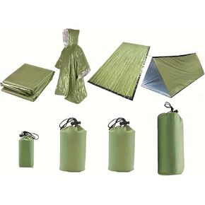 Emergency Shelter Sets, Survival Shelter 1 Survival Tent 1 Mylar Blankets 1 Emergency Sleeping Bag 1 Poncho for Outdoor Carcar Kits, Camping, Hiking