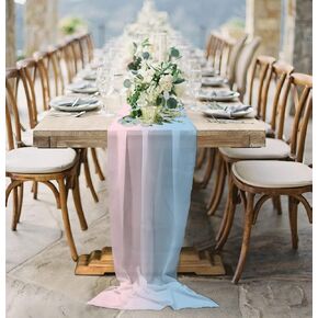Chiffon Table Runner, Pink Blue Ombre 10Ft Sheer Wedding Gradient Color Modern Abstract Art Farmhouse Dress Scarves Gauze Runner Kitchen Island/Party Decor 27''x120''