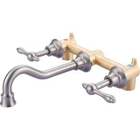 WOWOW Wall Mount Bathroom Faucet Antique, Brushed Gold Bathroom Sink Faucet 2 Handle Lavatory Faucet 3 Hole Tap and Rough-in Valve Included