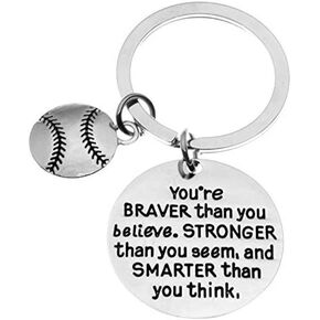 Softball Charm Keychain, Inspirational You’re Braver Than You Believe, Stronger Than You Seem & Smarter You Think Jewelry, Softball Gifts for Softball Players, Teams
