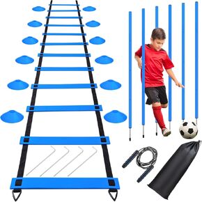 TOBWOLF Soccer Agility Training Poles Equipment Set, Football Training Equipment for Speed & Soccer Trainer, Soccer Agility Training W/6 Agility Poles, 20FT Agility Ladder, 12 Soccer Cones & Jump Rope