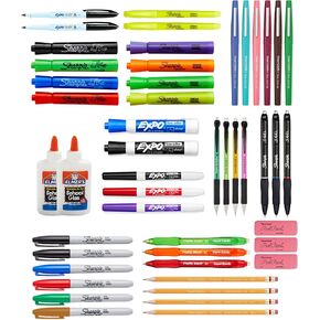 School Supplies Variety Pack, Sharpie, Expo, Paper Mate, Elmer’s, Permanent Markers, Mechanical Pencils, Woodcase Pencils, Ballpoint Pens, Gel Pens, School Glue, Glue Sticks, and More, 38 Count