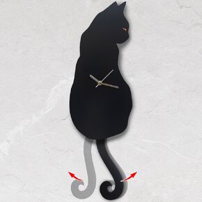ساعة حائط متأرجحة للقطط السوداء، ساعة للقطط، ساعة للقطط بذيل متحرك، ساعة حائط مرحة، ساعة حائط لطيفة، هدية لمحبي القطط، سطح مسطح غير مرقم. (مرقمة)