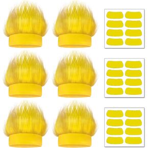 6 Pcs Hairy Costume Headband Crazy Trolls Flowy Hair Wig & Stickers, Halloween Spirit Day Themed Party Costume Accessory Sports Fans Cheering Headwear Supplies (Blue)
