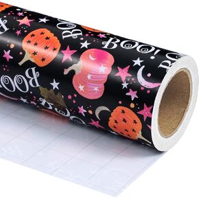 WRAPAHOLIC Halloween Reversible Wrapping Paper Roll - Mini Roll - 17 Inch X 33 Feet - Cats and Skull Design, Perfect for Halloween Decorations, Holiday, Party