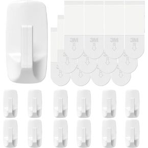 Adhesive Hook for Wall Medium 6 Hooks, Heavy Duty Wall Hooks with 12 Strips, Damage Free Adhesive Hooks for Key Holder, Coat, Door, Shower Hanging