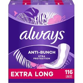 Always Anti-Bunch Xtra Protection Daily Liners, Extra Long Length, Unscented, 116 Count