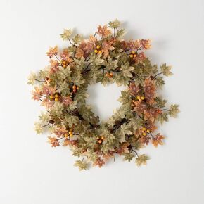 Sullivans 26" Warm Fall Mixed Leaf Wreath, Fall Wreath for Front Door Decor, Indoor & Outdoor Wreaths for Front Door, Entryway, Porch Décor