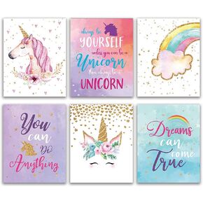 Unicorn Gift, Unicorn Wall Decor Gift, Unicorn Rainbow Girls Room Wall Decor Art Prints, (Unframed8x10), Inspirational Kids Children’s Tween Posters for Home, Birthday Party, Bathroom, Playroom