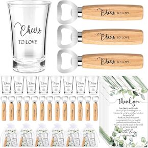 25 Sets Wedding Shower Favors for Guests Wedding Short Glasses Cheers to Love Acrylic Clear Shot Glasses Bottle Opener with Thank You Cards Organza Bags Wedding Thank You Gifts for Bridal