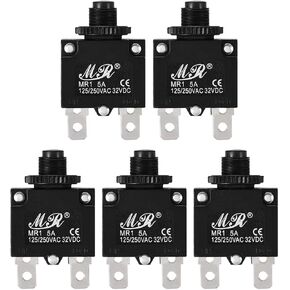 uxcell 5Pcs Thermal Overload Protector AC 125/250V 5A Push Button Reset Circuit Breaker