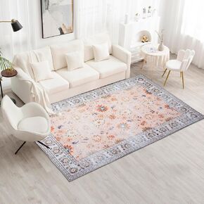 Area Rug, Washable Area Rug with Non-Slip Backing, Boho Vintage Rugs for Living Room, Bedroom,Dining Room,Kitchen,Office, Stain Resistant Large Area Rug (Boho-Floral1, 4' x 6')