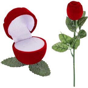 PATIKIL Rose Ring Box, Rose Shape Romantic Engagement Ring Box Flower Velvet Rings Jewellery Box for Wedding Proposal Valentine's Day, Red