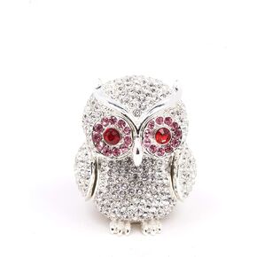 Owl Jewelry Box Trinket Box Silver, Red, Pink Rhinestones Petite | Hand Painted Collectible Figurine and Decorative Jewelry Display, Holder, and Organizer