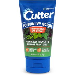 Cutter Poison Ivy, Oak, and Sumac Scrub - Fast Itch Relief, Gentle Cleansing, Natural Exfoliation for Soothing Skin Care, Fragrance-Free. Outdoor Essential for Hiking, Camping, Hunting, and Gardening.