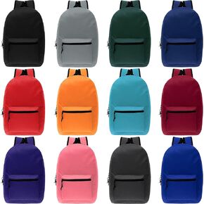 12-Pack 15" School Backpacks for Kids - Backpacks in Bulk for Elementary, Middle, and High School Students, 12 Assorted Colors