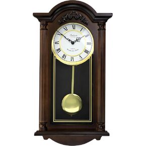 Bedford Clock Collection Noah 22 Inch Chestnut Wood Chiming Pendulum Wall Clock