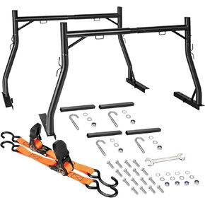 Truck Rack with 2-Pack Retractable Ratchet Straps Set for Pick-up Car | Extendable Steel Truck Ladder Rack 900Lbs Capacity Anti-Drilling/Mounting Bolts | 10000Lbs Cargo Strap for Heavy Duty