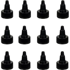 Stull Caps 24/410 Black Twist Caps with 0.145 Orifice Hole, Dispensing Caps, Replacement Caps for Squeeze Bottles, Neck Diameter 24mm, Thread Type 410 (Pack of 12), DD-38829