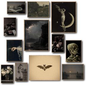 KINYEYE Dark Academia Room Decor Gothic Home Decor Moody Halloween Decor Dark Academia Aesthetic Pictures(UNFRAMED)