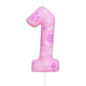 1st Birthday Candle Dog Paw Number 1 Candle Dog Paw Cake Decoration Birthday Party Supplies Pink Dog Paw Print Themed Cake Topper Decorations for Kids Boy Girl Party Decor Supplies