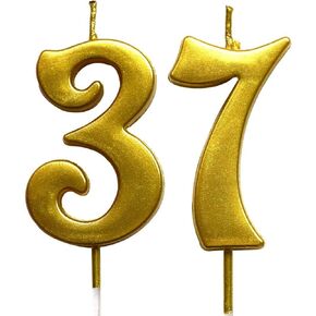 MAGJUCHE Gold 37th Birthday Numeral Candle, Number 37 Cake Topper Candles Party Decoration for Women or Men