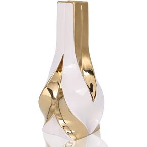 10.6 "Tall White and Gold Ceramic Decor Vase, White Gold Modern Home for Living Room, Table Centerpiece, Desk, Office, Modern Mid-Century Decor Aesthetic (White)