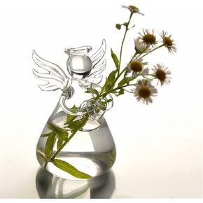 Guardian Angel Flower Vase, Tiny Glass Angel Vase, Angel Hydroponic Vase, Can Be Hung Guardian Angel Vase for Decor, Tiny Vases for Flowers, Garden Mini Angel Planter (Transparent, L)