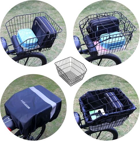 سلة دراجة خلفية، سلة دراجة خلفية مع غطاءين مقاومين للمطر وشبكة شحن، سلة دراجة خلفية معدنية مع غطاء عاكس مقاوم للماء وبطانة سلة خلفية للدراجة، سلة حامل الدراجة WOOFOPT in Kuwait