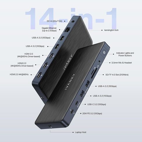 محطة إرساء iVANKY 14 في 1 FusionDock Pro 1 MacBook DisplayLink مع محول طاقة 150 وات، شاشة ثلاثية 4K@60 هرتز لـ M1/ M2/ M3 MacBook Air/Pro Dock 3HDMI 2.0، 96W PD، 6 USB، صوت Ethernet SD/TF in Saudi Arabia