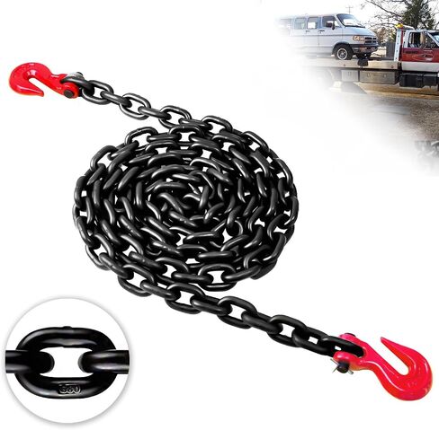 G80 Transport Binder Chain 1/4 Inch x 14 Foot | 3,300 lbs Safe Working Load | Tow Chain with Clevis Grab Hooks | Heavy Duty Chain for Transporting,Towing, Tie-Down, and Lifting in Saudi Arabia
