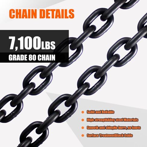 G80 Transport Binder Chain 1/4 Inch x 14 Foot | 3,300 lbs Safe Working Load | Tow Chain with Clevis Grab Hooks | Heavy Duty Chain for Transporting,Towing, Tie-Down, and Lifting in Saudi Arabia