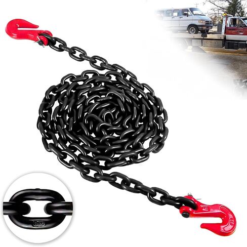 G80 Transport Binder Chain 1/4 Inch x 14 Foot | 3,300 lbs Safe Working Load | Tow Chain with Clevis Grab Hooks | Heavy Duty Chain for Transporting,Towing, Tie-Down, and Lifting in Saudi Arabia