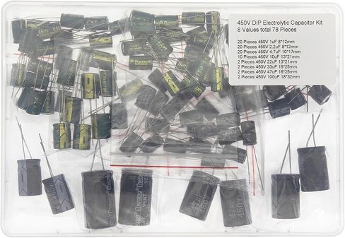 8 Values Total 78 Pieces 450V DIP Electrolytic Capacitor Kit 1uF 2.2uF 4.7uF 10uF 22uF 33uF 47uF 100uF in Saudi Arabia