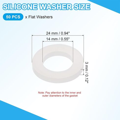PATIKIL Silicone Flat Washer 14 x 24 x 3mm (ID x OD x Thickness), 50 Pieces Silicone Rubber Spacer Faucet Sealing Gasket for Garden Hose Pipe Plumbing Faucet Washers Replacement, White in Saudi Arabia