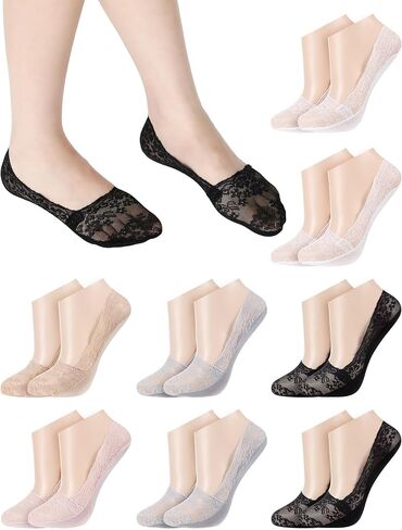 Geyoga 8 Pairs Women Lace Fishnet Ankle Socks Transparent Floral Mesh Socks Thin Summer Sheer Socks for Women and Girls in Saudi Arabia