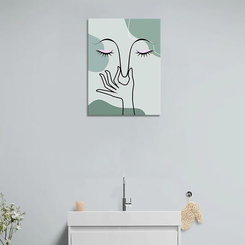 Pinetree Art مضحك ديكور جدار الحمام لطيف حكيم الأخضر بوهو طباعة قماش للحمام الحد الأدنى خط مجردة ديكور جدار الفن للمرحاض المرحاض (حكيم الأخضر، 12 "× 16") in Kuwait