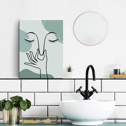 Pinetree Art مضحك ديكور جدار الحمام لطيف حكيم الأخضر بوهو طباعة قماش للحمام الحد الأدنى خط مجردة ديكور جدار الفن للمرحاض المرحاض (حكيم الأخضر، 12 "× 16") in Kuwait