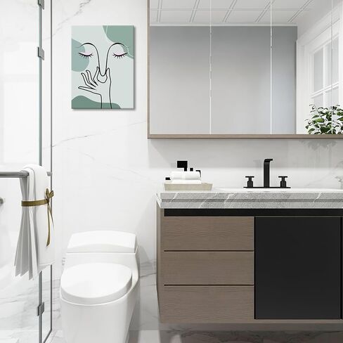 Pinetree Art مضحك ديكور جدار الحمام لطيف حكيم الأخضر بوهو طباعة قماش للحمام الحد الأدنى خط مجردة ديكور جدار الفن للمرحاض المرحاض (حكيم الأخضر، 12 "× 16") in Kuwait