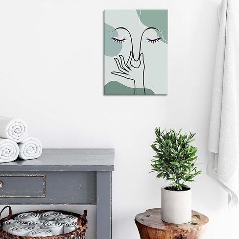 Pinetree Art مضحك ديكور جدار الحمام لطيف حكيم الأخضر بوهو طباعة قماش للحمام الحد الأدنى خط مجردة ديكور جدار الفن للمرحاض المرحاض (حكيم الأخضر، 12 "× 16") in Kuwait