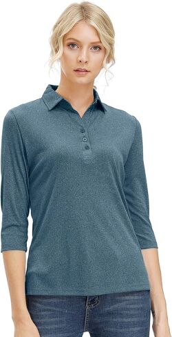 المرأة لينة 3/4 كم الخامس الرقبة قميص جولف طويل Mositure فتل الأداء الرياضة بولو تي شيرت بلايز للنساء in Kuwait