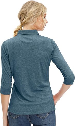 المرأة لينة 3/4 كم الخامس الرقبة قميص جولف طويل Mositure فتل الأداء الرياضة بولو تي شيرت بلايز للنساء in Kuwait