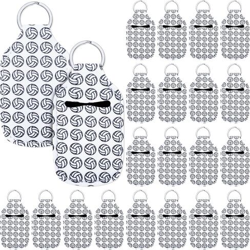 Quelay 20 Pcs Volleyball Hand Sanitizer Holder Volleyball Lipstick Holder Keychains Lip Balm Holder Reusable Empty Travel Size Bottle Holders Key Fob Pouch for Backpack and Purse in Saudi Arabia