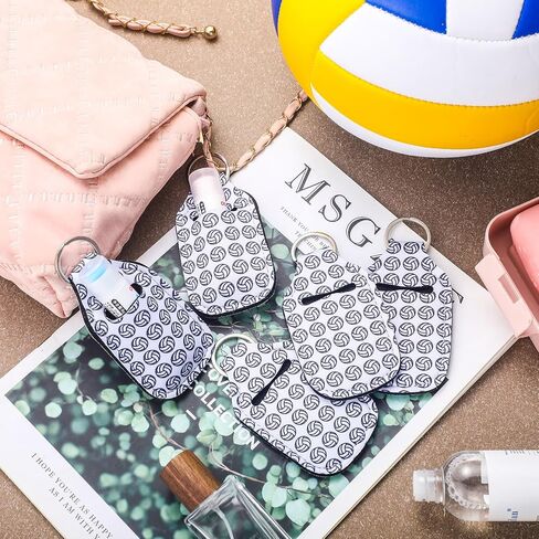 Quelay 20 Pcs Volleyball Hand Sanitizer Holder Volleyball Lipstick Holder Keychains Lip Balm Holder Reusable Empty Travel Size Bottle Holders Key Fob Pouch for Backpack and Purse in Saudi Arabia