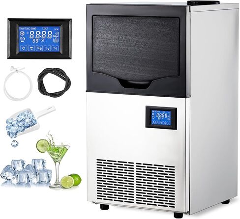 Commercial Ice Maker Machine, 121Lbs/24H, 66Pcs Clear Ice Cubes Ready in 8-15Mins, Stainless Steel Freestanding ice Machine with 22Lbs Ice Capacity for Home Bar, 15.15"D x 15.74"W x 28.35"H in Saudi Arabia