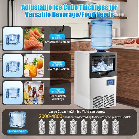 Commercial Ice Maker Machine, 121Lbs/24H, 66Pcs Clear Ice Cubes Ready in 8-15Mins, Stainless Steel Freestanding ice Machine with 22Lbs Ice Capacity for Home Bar, 15.15"D x 15.74"W x 28.35"H in Saudi Arabia